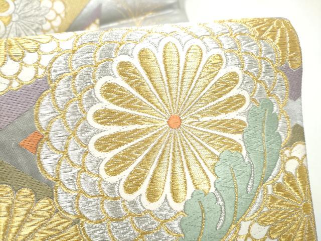 平和屋着物●六通柄袋帯 唐織 菊 金銀糸 正絹 逸品 CABI0321hy