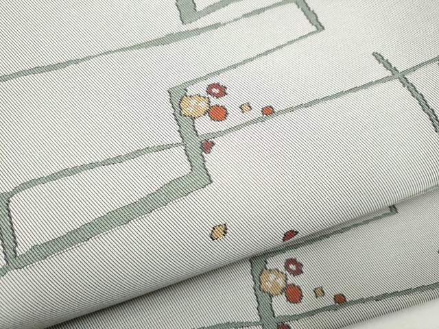 平和屋着物●六通柄袋帯 幾何学梅文 正絹 逸品 CABI0323hy