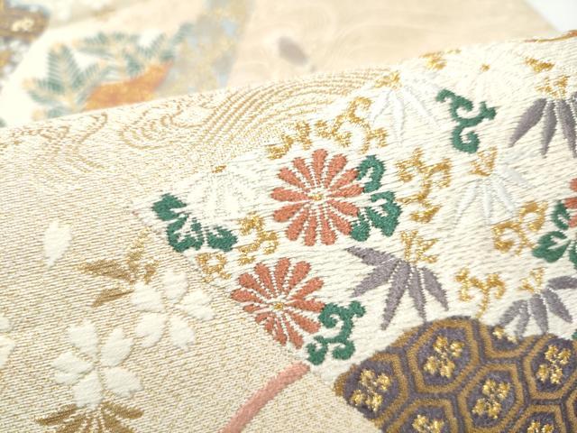 平和屋着物●六通柄袋帯 唐織 朱雀綴れ 絵巻楽器花文 金糸 正絹 逸品 CABI0326hy