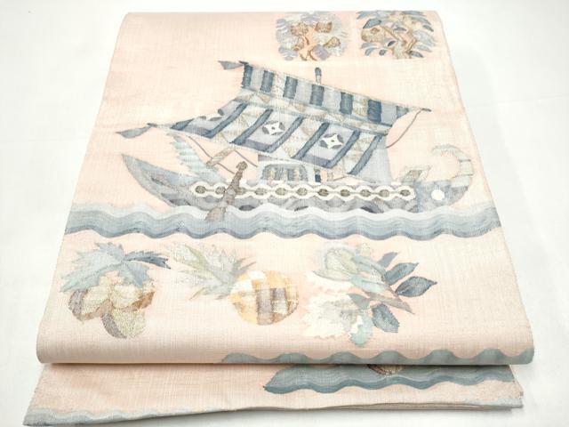 平和屋着物●太鼓柄袋帯 すくい織 船 成物 正絹 逸品 CABI0332hy