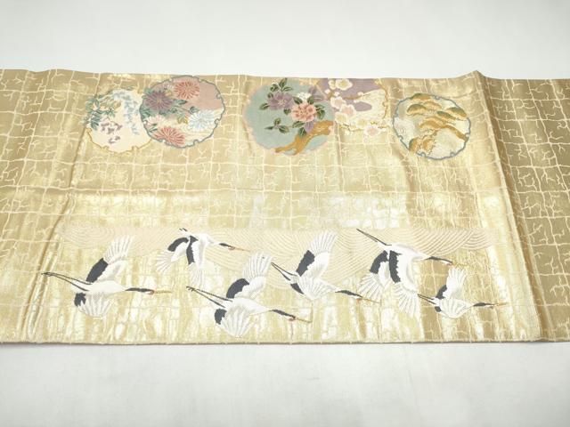 平和屋着物●六通柄袋帯 2通別腹新丸帯 雪輪草花文 金糸 正絹 逸品 CABI0334hy