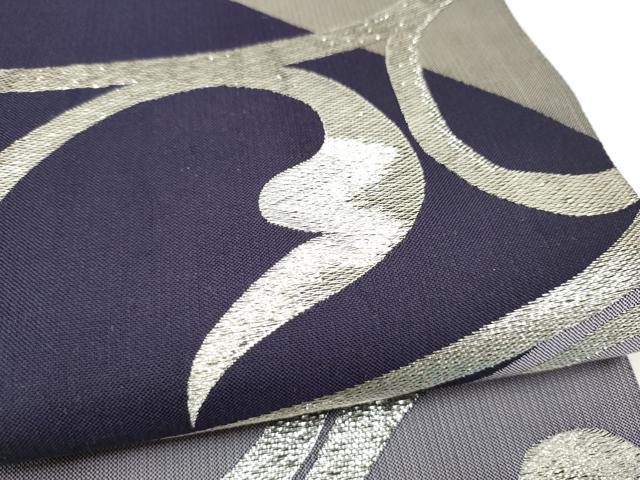 平和屋着物●六通柄袋帯 唐草文 黒地 銀糸 鈴乃屋扱い 正絹 逸品 CABI0337hy