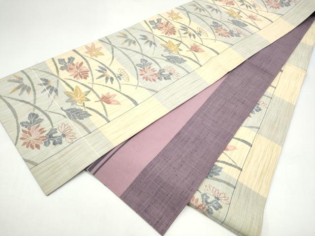 平和屋着物●全通柄袋帯 紬地 草花文 正絹 逸品 未使用 CABI0342hy