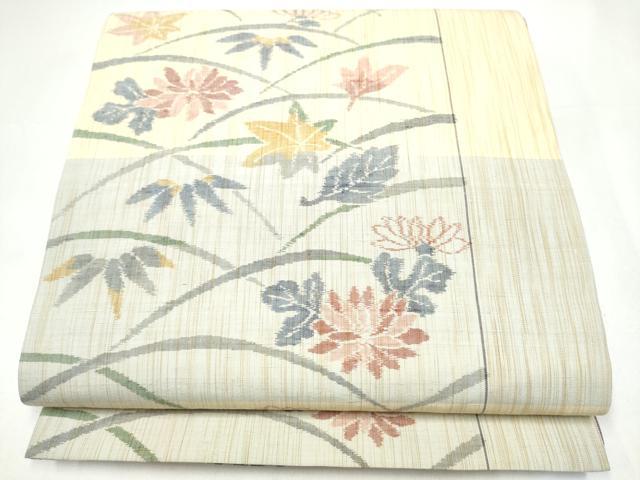 平和屋着物●全通柄袋帯 紬地 草花文 正絹 逸品 未使用 CABI0342hy