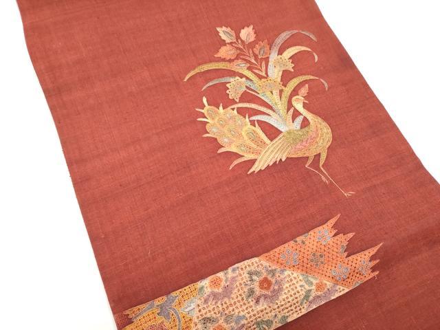 平和屋着物●中国三大刺繍 スワトウ刺繍 総刺繍 太鼓柄袋帯 紬地 孔雀花文 正絹 逸品 CABI0344hy