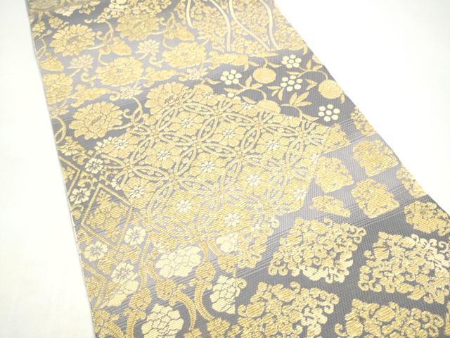 平和屋着物●両面 両方向 全通柄袋帯 唐織 金華山織 花唐草文 金糸 正絹 逸品 CABI0346hy