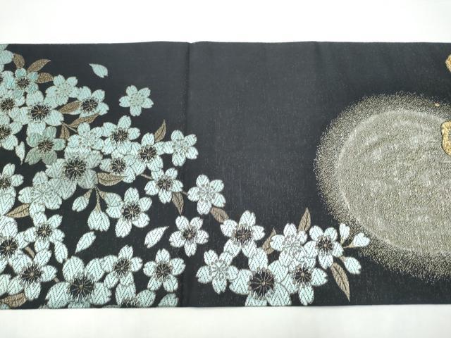 平和屋着物●全通柄袋帯 流水文 黒地 金通し地 正絹 逸品 CABI0367hy