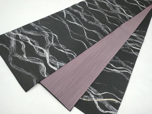 平和屋着物▽六通柄袋帯 スリーシーズン 春夏秋 よろけ縞 黒地 金糸 正絹 逸品 CABI0368hy