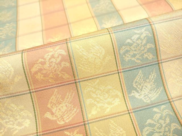 平和屋着物●名物裂一筋 西陣・あらいそ謹製 全通柄 本袋帯 市松鳥文 金糸 正絹 逸品 CABI0374hy