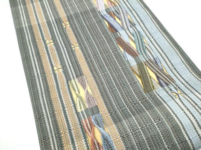 平和屋着物●太鼓柄袋帯 もじり織 幾何学文様 銀糸 正絹 逸品 CABI0378hy