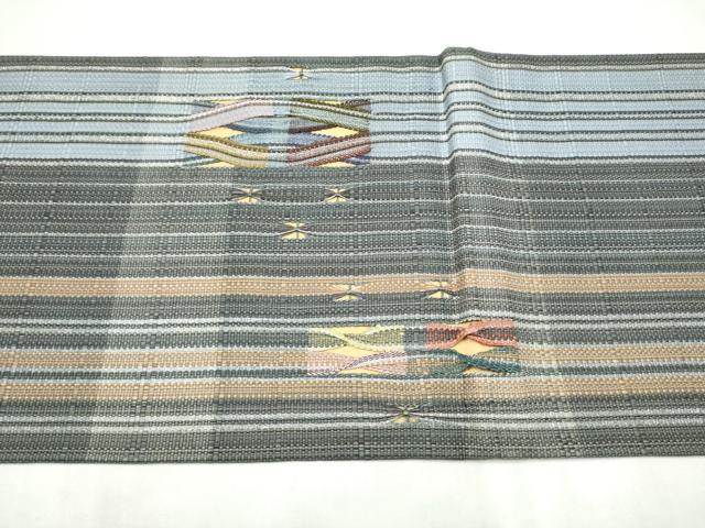 平和屋着物●太鼓柄袋帯 もじり織 幾何学文様 銀糸 正絹 逸品 CABI0378hy
