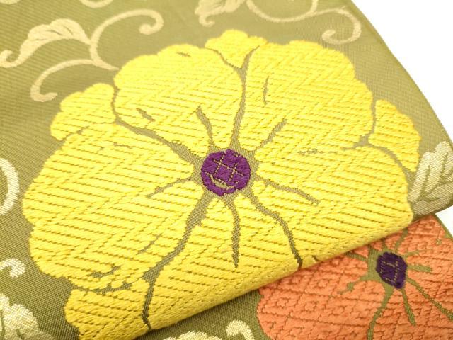 平和屋着物●六通柄 本袋帯 花唐草文 金糸 正絹 逸品 CABI0381hy