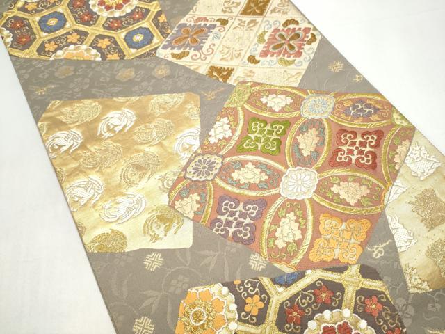 平和屋着物●両面 六通柄袋帯 唐織 色紙重ね吉祥文 金糸 正絹 逸品 CABI0388hy