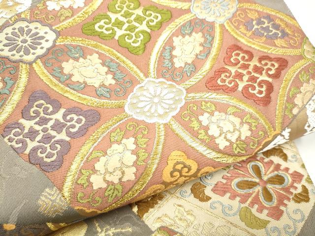 平和屋着物●両面 六通柄袋帯 唐織 色紙重ね吉祥文 金糸 正絹 逸品 CABI0388hy