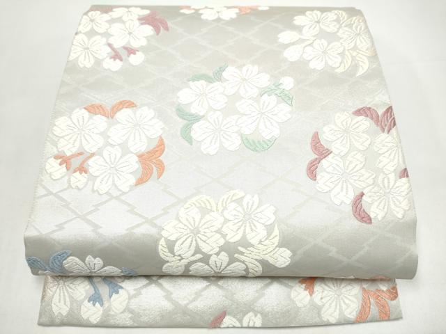 平和屋着物●六通柄袋帯 唐織 舞桜文 銀糸 正絹 逸品 CABI0390hy