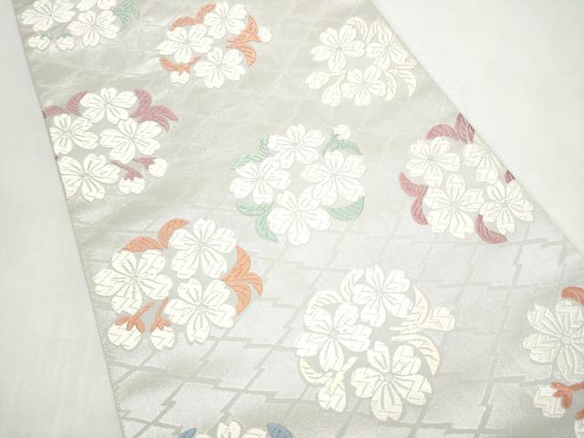 平和屋着物●六通柄袋帯 唐織 舞桜文 銀糸 正絹 逸品 CABI0390hy