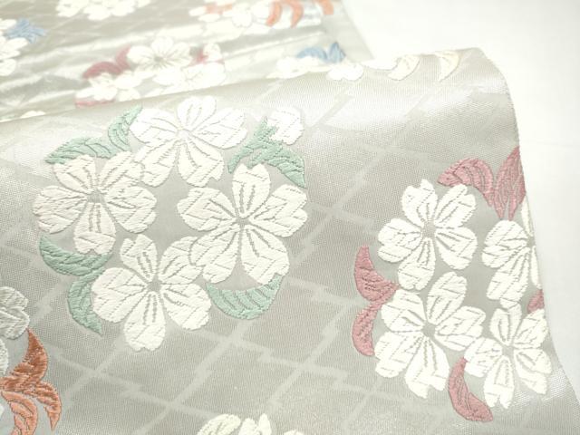 平和屋着物●六通柄袋帯 唐織 舞桜文 銀糸 正絹 逸品 CABI0390hy