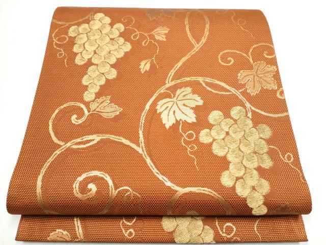 平和屋着物●六通柄袋帯 葡萄唐草 金糸 正絹 逸品 CABI0396hy