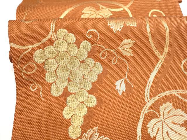 平和屋着物●六通柄袋帯 葡萄唐草 金糸 正絹 逸品 CABI0396hy