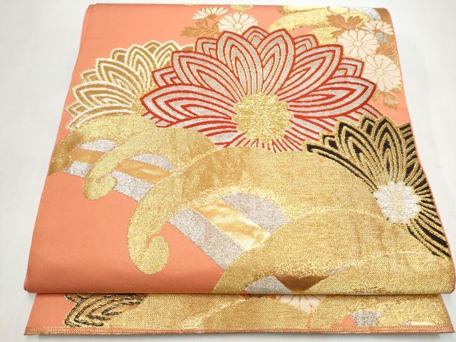 平和屋着物●西陣 川島織物 六通柄 本袋帯 流水菊文 金銀糸 正絹 逸品 CABI0397hy