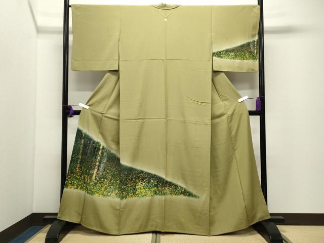 平和屋着物●中国国宝刺繍 乱針刺繍 訪問着 草木文 暈し染め 正絹 逸品 CABI0402gh