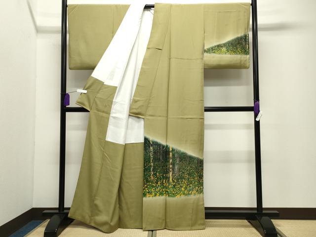 平和屋着物●中国国宝刺繍 乱針刺繍 訪問着 草木文 暈し染め 正絹 逸品 CABI0402gh