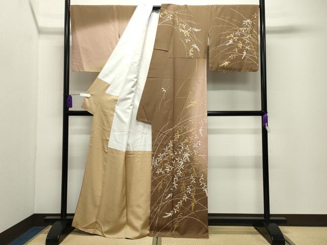 平和屋着物●訪問着 舞蝶草花文 暈し染め 金彩 正絹 逸品 CABI0403gh