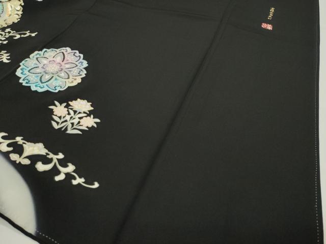 平和屋着物●豪華黒留袖 駒刺繍 宝鏡花鳥更紗 暈し染め 金銀彩 正絹 逸品 CABI0413gh