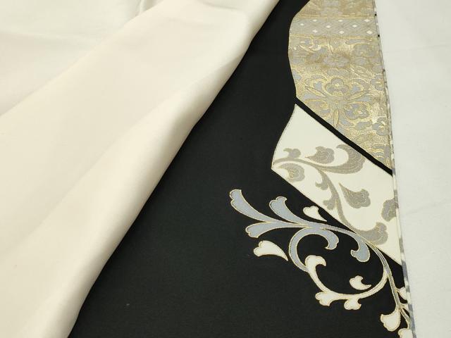 平和屋着物●豪華黒留袖 駒刺繍 宝鏡花鳥更紗 暈し染め 金銀彩 正絹 逸品 CABI0413gh