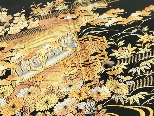 平和屋着物●金彩友禅 卓越技能者・名工・和田光正 黒留袖 流水風景松竹梅文 金銀彩 正絹 逸品 CABI0417gh