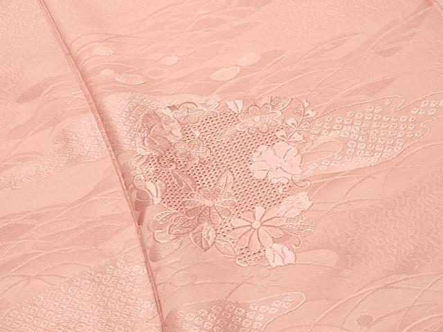 平和屋着物●中国三大刺繍 スワトウ刺繍 無地絵羽訪問着 芝草花丸地紋 一斤染色 正絹 逸品 未使用 CABI0420gh