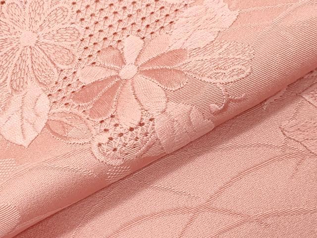 平和屋着物●中国三大刺繍 スワトウ刺繍 無地絵羽訪問着 芝草花丸地紋 一斤染色 正絹 逸品 未使用 CABI0420gh