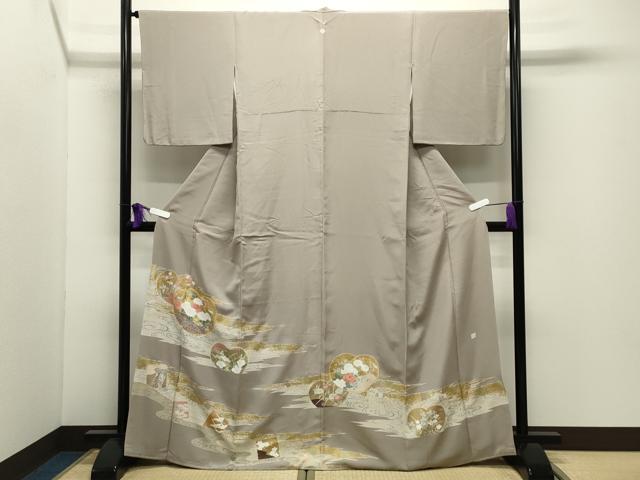 平和屋着物●豪華色留袖 作家物 駒刺繍 流水草花文 金彩 正絹 逸品 CABI0432gh