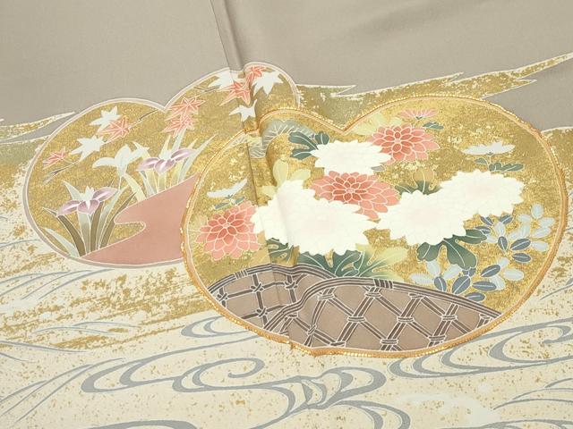 平和屋着物●豪華色留袖 作家物 駒刺繍 流水草花文 金彩 正絹 逸品 CABI0432gh