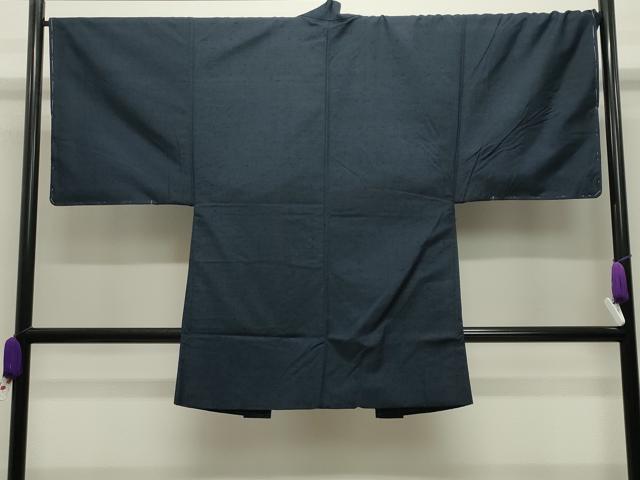 平和屋着物●男性 本場真綿絢結城紬・髭紬羽織セット 色無地 鉄紺色 証紙付き 正絹 逸品 未使用 CABI0441gh