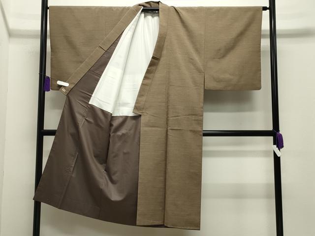 平和屋着物●男性 紬 アンサンブル 霞文 着物:路考茶色 羽織:朽葉色 三越扱い 正絹 逸品 CABI0443gh