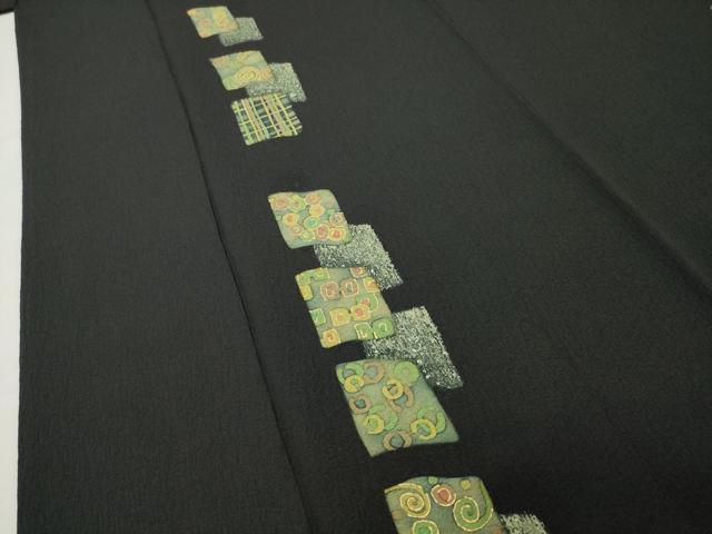 平和屋着物●訪問着 色紙重ね吉祥文 黒地 金彩 正絹 逸品 CABI0457gh