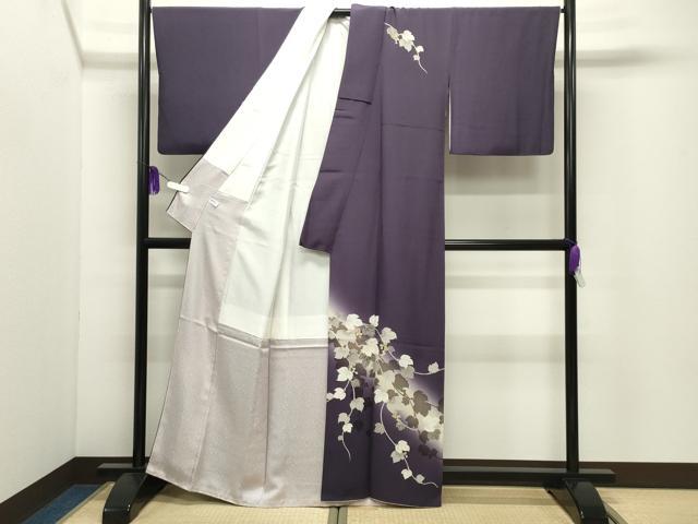 平和屋着物●訪問着 葡萄蔦の葉文 シルエット 暈し染め 金彩 正絹 逸品 CABI0458gh
