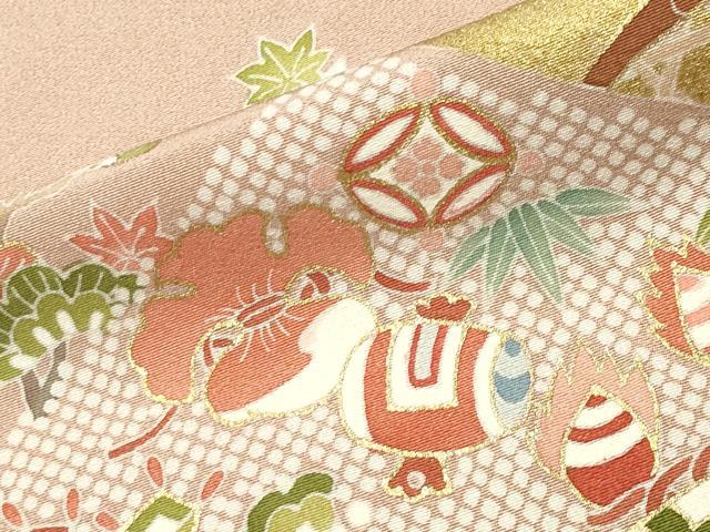 平和屋着物●豪華色留袖 駒刺繍 宝尽くし菱花文 金彩 正絹 逸品 未使用 CABI0459gh