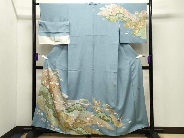 平和屋着物●京友禅の第一人者 松井青々 訪問着 駒刺繍 松竹梅花文 金彩 反端付き 正絹 逸品 CABI0463gh