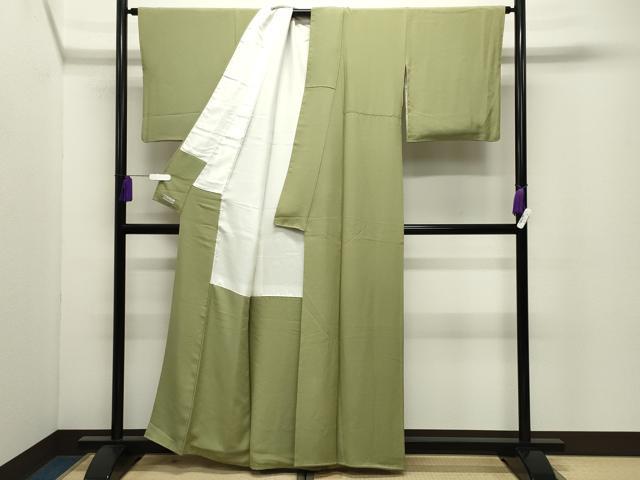 平和屋着物●上質な色無地 抹茶色 正絹 逸品 CABI0467gh