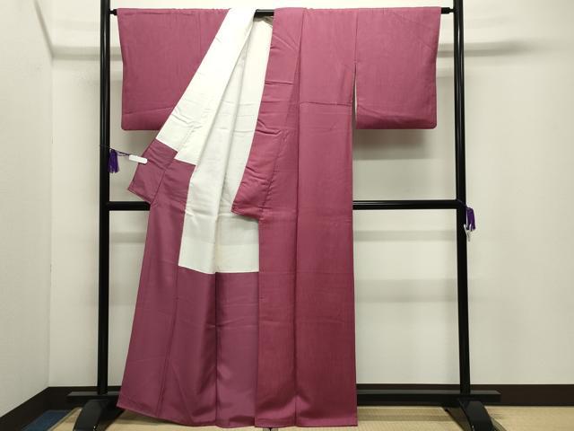 平和屋着物●上質な色無地 本草木杉染 堅牢染 縞地紋 浅蘇芳色 証紙付き 正絹 逸品 CABI0469gh