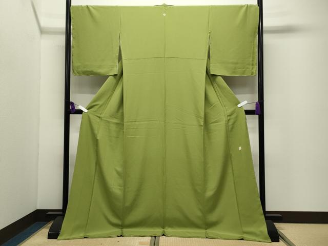 平和屋着物●上質な色無地 作家物 抹茶色 ロング丈 正絹 逸品 未使用 CABI0475gh