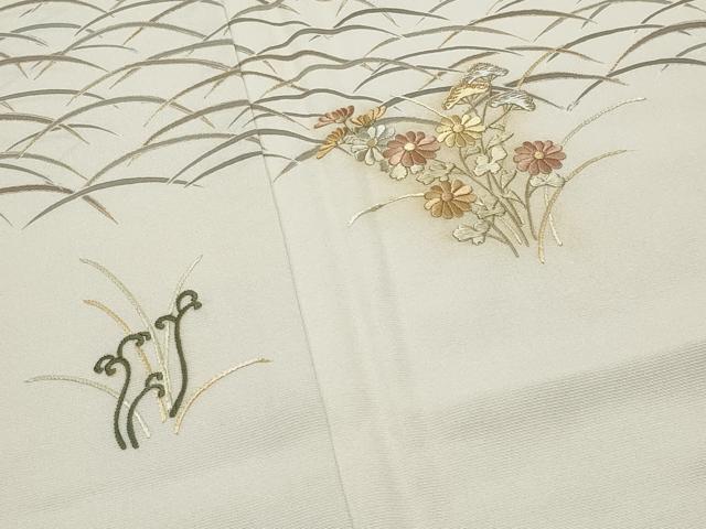 平和屋着物●国際的オートクチュールデザイナー君島一郎KIMIJIMA中国三大刺繍相良刺繍 訪問着 芝草花文 金彩 正絹 逸品 CABI0478gh