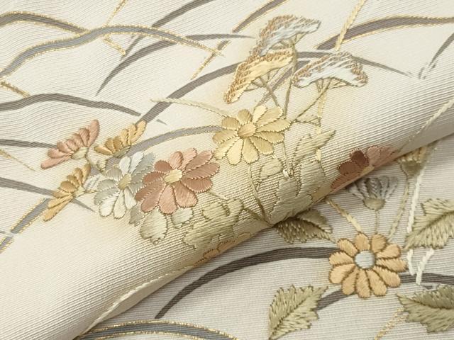 平和屋着物●国際的オートクチュールデザイナー君島一郎KIMIJIMA中国三大刺繍相良刺繍 訪問着 芝草花文 金彩 正絹 逸品 CABI0478gh