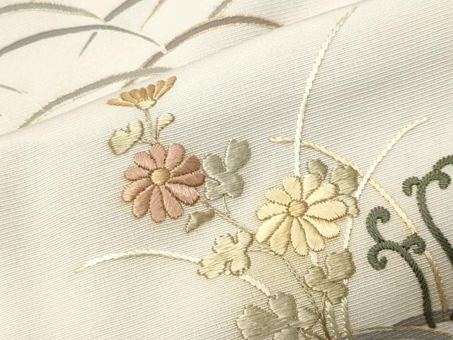 平和屋着物●国際的オートクチュールデザイナー君島一郎KIMIJIMA中国三大刺繍相良刺繍 訪問着 芝草花文 金彩 正絹 逸品 CABI0478gh