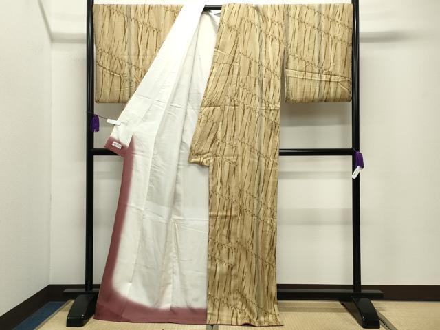 平和屋着物●上質な紬 竜巻絞り 吉祥間道 やまと誂製 ロング丈 正絹 逸品 CABI0492gh