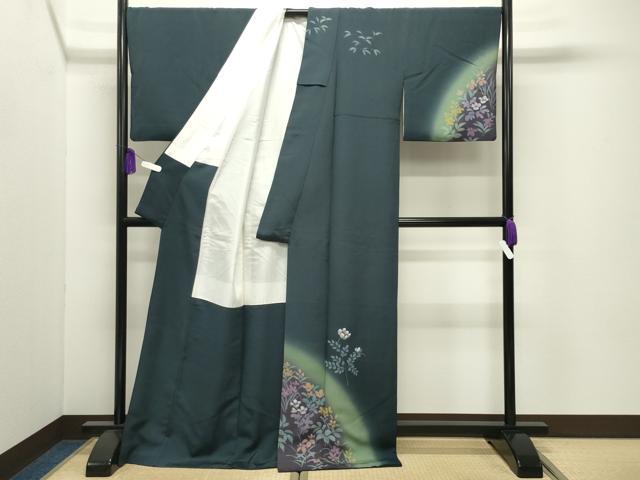 平和屋着物●訪問着 作家物 手描き 刺繍 草花文 暈し染め 金彩 ロング丈 正絹 逸品 CABI0503gh
