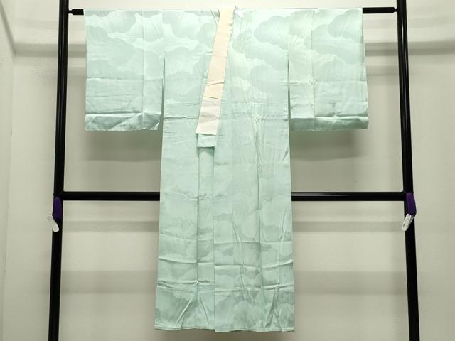 平和屋着物●長襦袢 無双仕立て 色無地 雲重ね地紋 白緑色 正絹 逸品 CABI0506gh