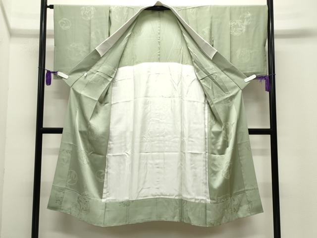 平和屋着物●長襦袢 無双仕立て 色無地 花丸地紋 山葵色 正絹 逸品 CABI0513gh